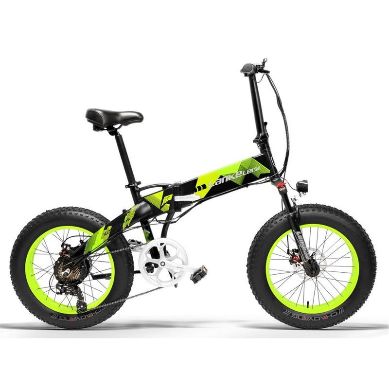 Black LANKELEISI Fat Tire Electric Bike 1000W Motor Folding 20 Inch