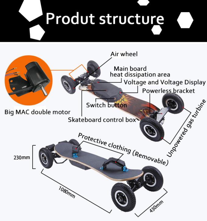Dual Motor Custom Electric Skateboard , Off Road E Skateboard 1650W*2